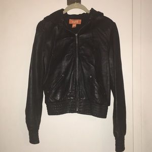 Kors by Michael Kors Hooded Leather Jacket